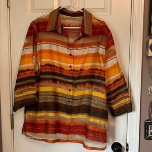 3/4 length sleeve horizontal stripe blouse orange yellow
